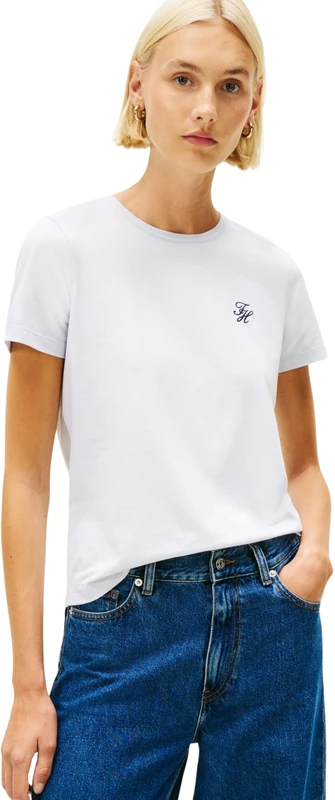 Tommy Hilfiger Women's TH Script REG C-NK SS TEE WW0WW47809 S/S T-Shirt, Blue (Morning Sky Blue), XL