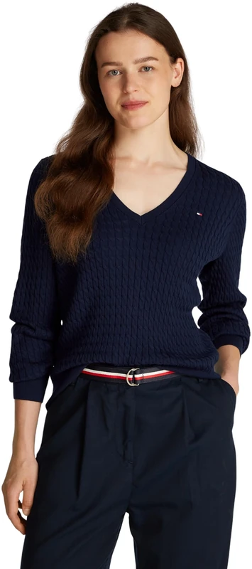Tommy Hilfiger Women's CO Cable FINE GG V-NK LS SWT WW0WW44987 Pullover Sweater, Blue (Dark Night Navy), 3XL