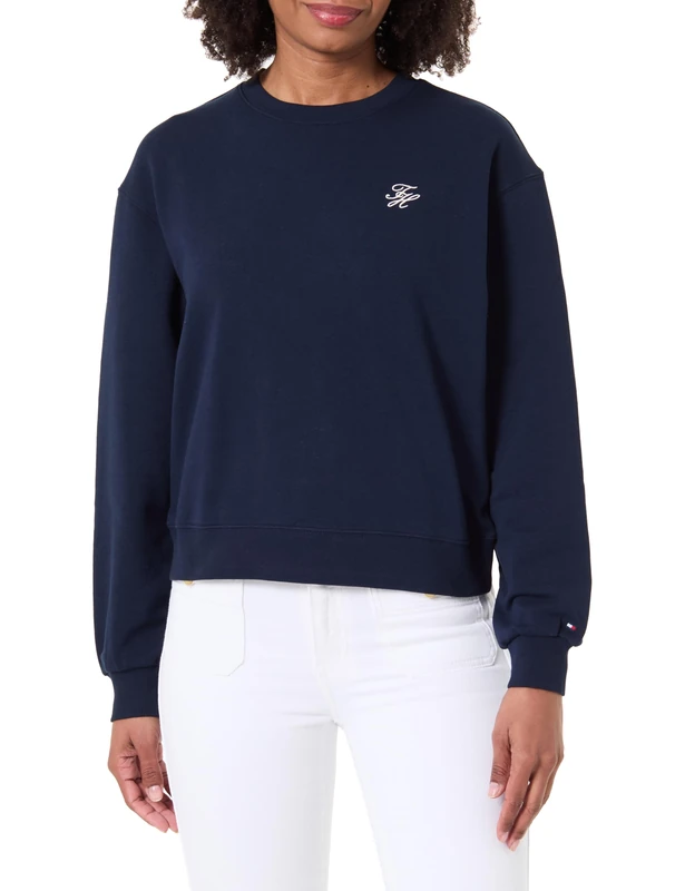 Tommy Hilfiger Women's TH SCRIPT REG TERRY SWTSHRT WW0WW49418 Pullover Sweatshirt, BLUE (Dark Night Navy), 3XL