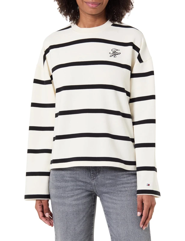 Tommy Hilfiger Women's TH SCRIPT MDRN TERRY SWTSHRT WW0WW48431 Pullover Sweatshirt, BEIGE (Calico/Black Stp), 3XL