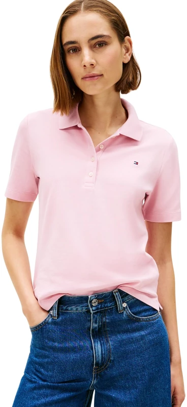 Tommy Hilfiger Women's 1985 REG Pique Polo SS WW0WW43224 S/S Polo, Pink (Bonita Pink), S