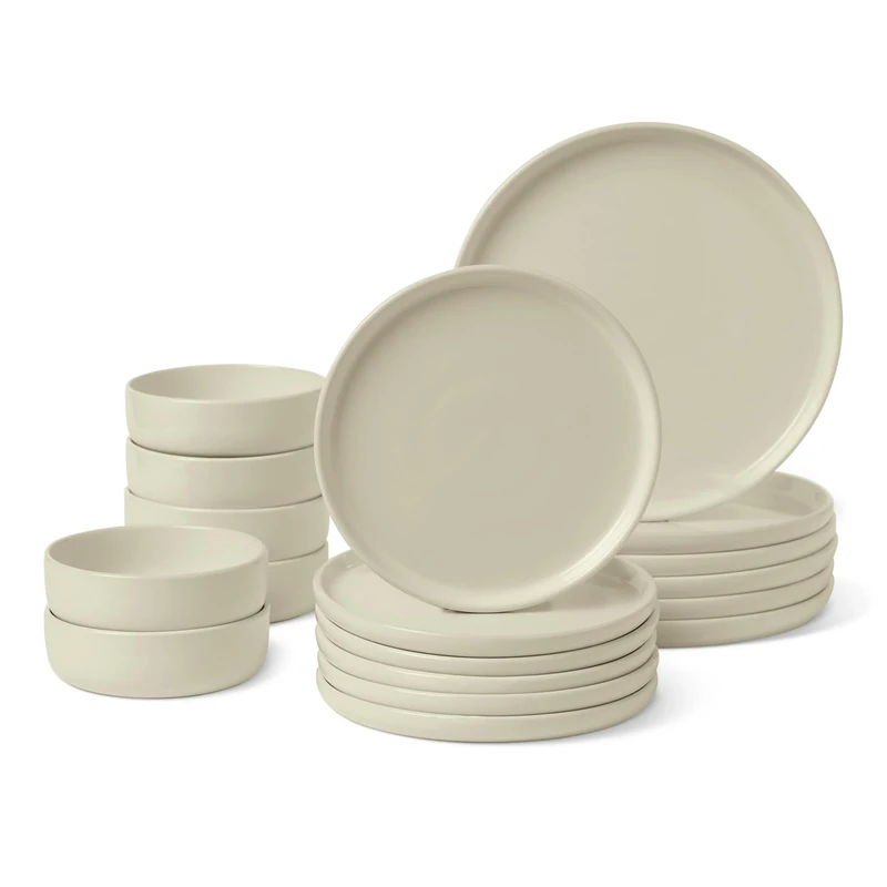 Amazon Basics Ceramic Dinnerware Dish Set, Plates and Bowls Set, Service for 6, Ivory