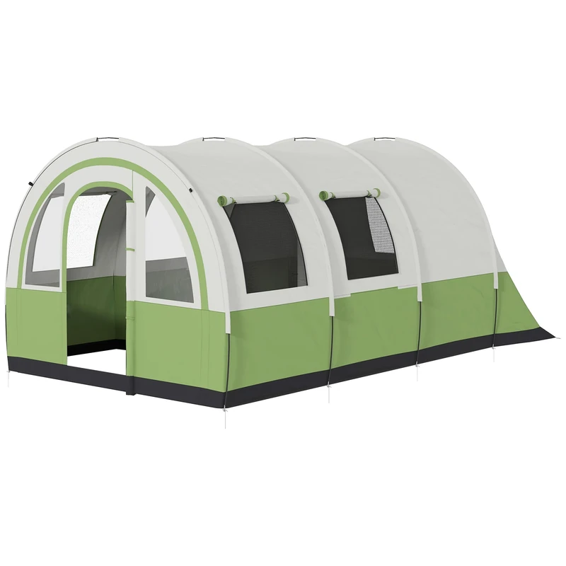 Outsunny 5-6 Man Camping Tent, 3000mm Waterproof Tunnel Family Tent Shelter with Bedroom and Adjustable Living Room, Easy Setup with Carry Bag, Cream and Emerald Green