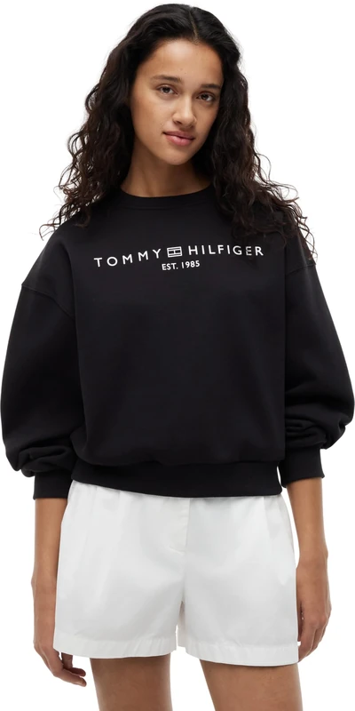 Tommy Hilfiger Women's CORP LOGO MDRN SWTSRT WW0WW47831 Pullover Sweatshirt, BLACK (Black), L