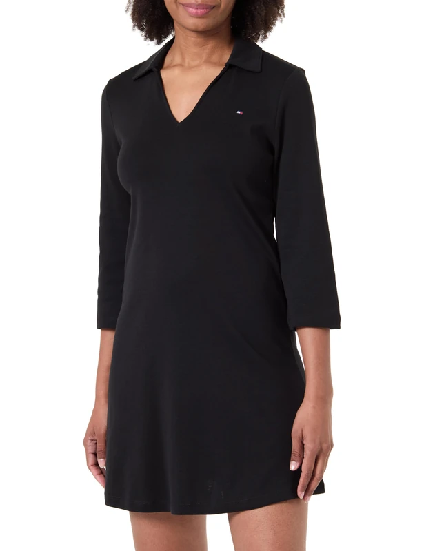 Tommy Hilfiger Women's Modern Cody 3/4 SLV Polo DRS WW0WW47868 Polo Dress, Black (Black), XXL