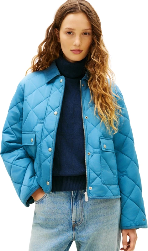 Tommy Hilfiger Women's PADDED FLAG QUILTED JACKET WW0WW47998 Other Jackets, BLUE (Cyclone Haze), XXS