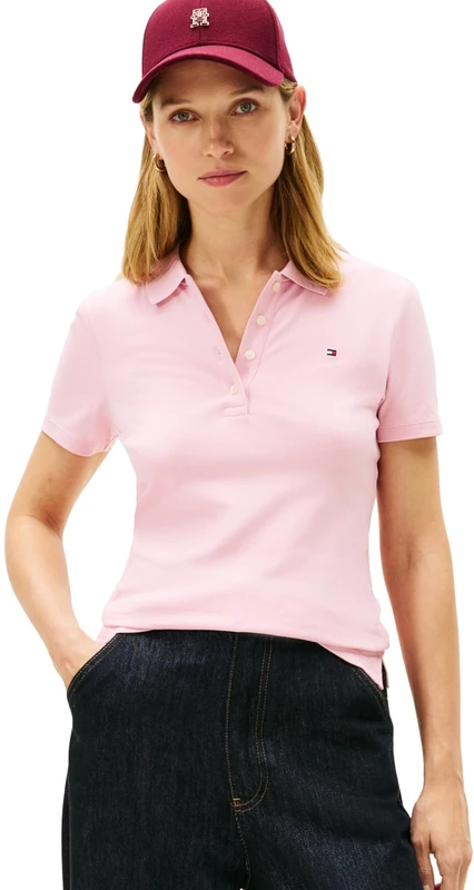 Tommy Hilfiger Women's 1985 Slim Pique Polo SS WW0WW43225 S/S Polo, Pink (Bonita Pink), XS