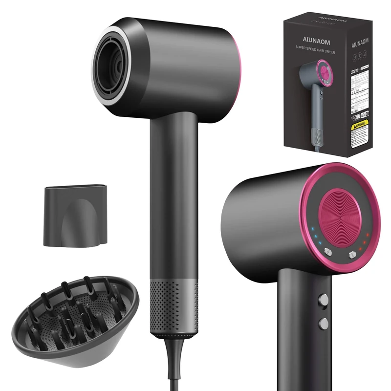 AIUNAOM 150,000 RPM High-Speed Hair Dryer, 200 Million Negative Ionic hairdryer with 3 Speeds & 4 Heat Settings, Hair Dryer with Magnetic Diffuser for Curly Hair, Low Noise Hairdryers for Women & Men
