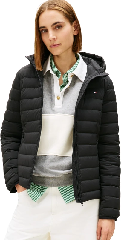 Tommy Hilfiger Women's STRETCH NYLON LW DOWN JACKET WW0WW47753 Puffer Jacket, BLACK (Black), XXS