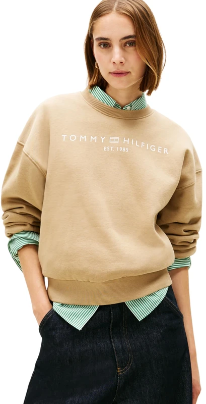 Tommy Hilfiger Women's CORP LOGO MDRN SWTSRT WW0WW47831 Pullover Sweatshirt, BEIGE (Driftwood Taupe), 3XL