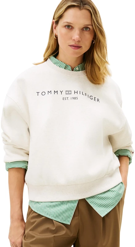 Tommy Hilfiger Women's CORP LOGO MDRN SWTSRT WW0WW47831 Pullover Sweatshirt, WHITE (Ecru Heather), XXL