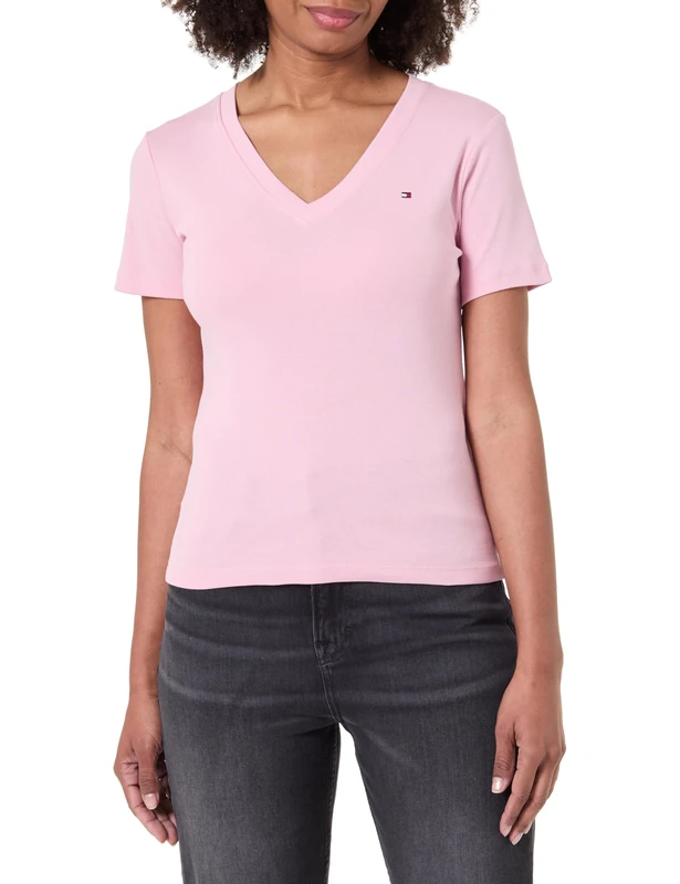 Tommy Hilfiger Women's Slim Cody V-NK SS WW0WW40584 S/S T-Shirt, Pink (Bonita Pink), 3XL