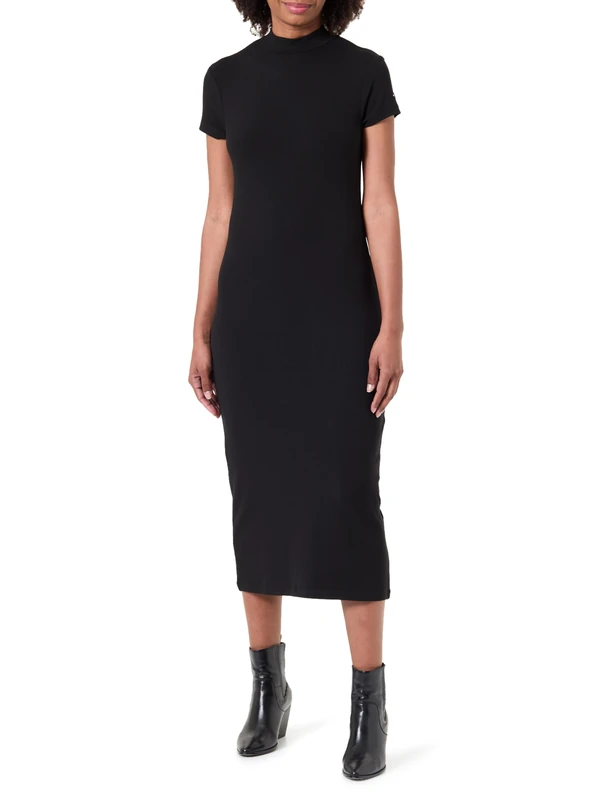 Tommy Hilfiger Women's Slim 5X2 Rib Mock-NK SS DRS WW0WW47860 Bodycon Dress, Black (Black), S