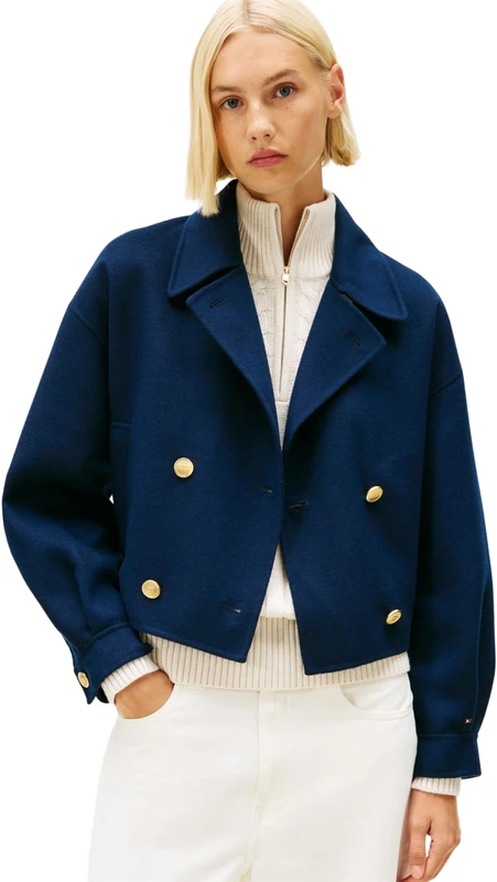 Tommy Hilfiger Women's DF WOOL GOLD BUTTON PEACOAT WW0WW47759 Other Jackets, BLUE (Dark Night Navy), 46 - Image 1