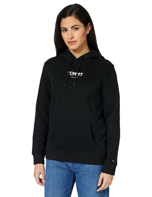 Tommy Jeans Women's Tjw Reg Ess Logo 2 Hoodie Ext Dw0Dw21921 Pullover, Black (Black), XS