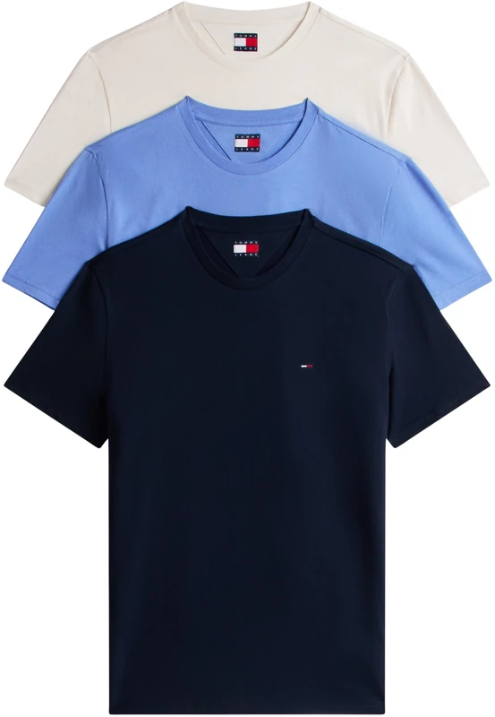 Tommy Jeans Men's TJM Xslim 3 Pack Tee Ext Dm0Dm21579 S/S T-Shirt, Multi (Dnn/Ancient White/Lt Hori Blue), L