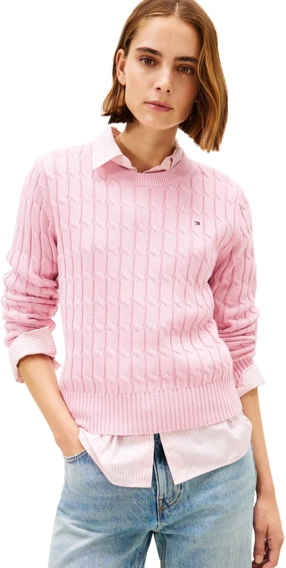 Tommy Hilfiger Women's CO Cable Pullover Sweater - Pink L