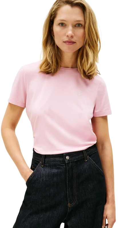 Tommy Hilfiger Women's TH Script REG C-NK SS TEE WW0WW47809 S/S T-Shirt, Pink (Bonita Pink), XL