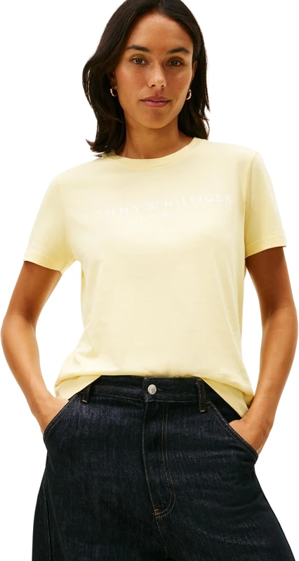Tommy Hilfiger Women's REG Corp Logo C-NK SS WW0WW40276 Other Tops, Yellow (Zesty Yellow), L