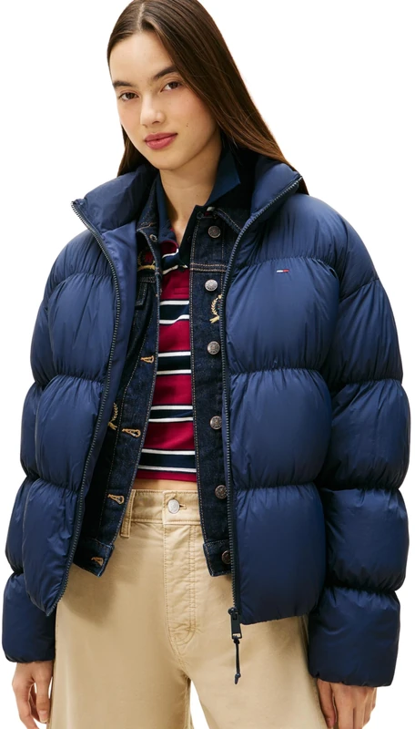 Tommy Jeans Women's Tjw Rouched Pffr Jckt Dwn Ext Dw0Dw22042 Puffer Jacket, Blue (Dark Night Navy), L