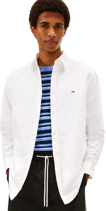 Tommy Jeans Men's TJM Reg Oxford Shirt Ext Dm0Dm22836 L/S, White (Ecru), L