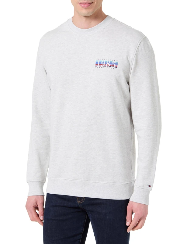Tommy Jeans Men's TJM Reg Entry DNA Play Crew Ext Dm0Dm22377 Pullover Sweatshirt, Grey (Ice Grey Heather), S