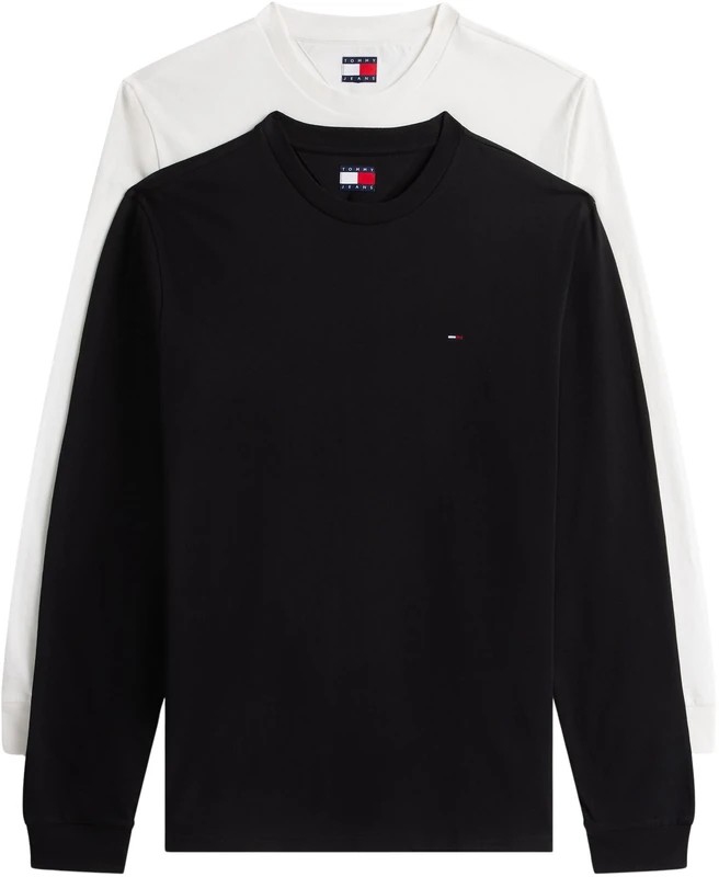 Tommy Jeans Men's TJM Slim 2PACK L/S EXT DM0DM22148 L/S T-Shirt, Multi (Ecru/Black), L