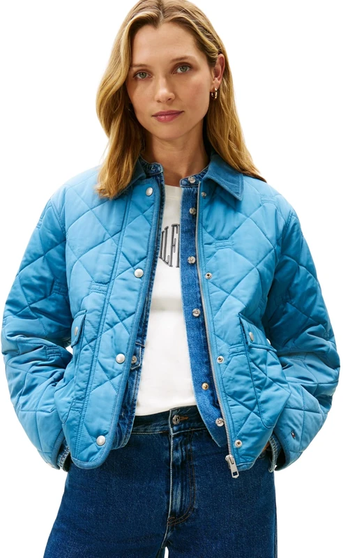 Tommy Hilfiger Women's PADDED FLAG QUILTED JACKET WW0WW47998 Other Jackets, BLUE (Cyclone Haze), S