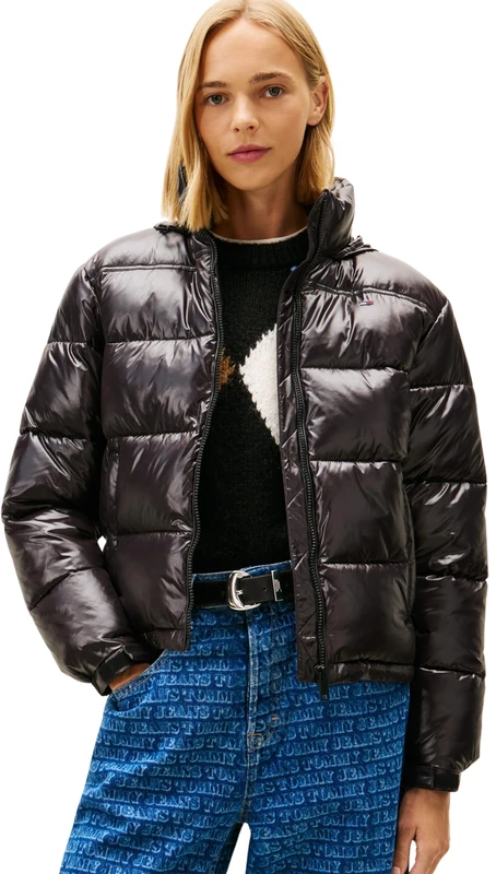 Tommy Jeans Women's Tjw Pckbl Hd Ess Pffr Shiny Ext Dw0Dw22039 Puffer Jacket, Black (Black), XXS