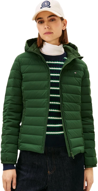 Tommy Hilfiger Women's STRETCH NYLON LW DOWN JACKET WW0WW47753 Puffer Jacket, GREEN (National Forest), XL