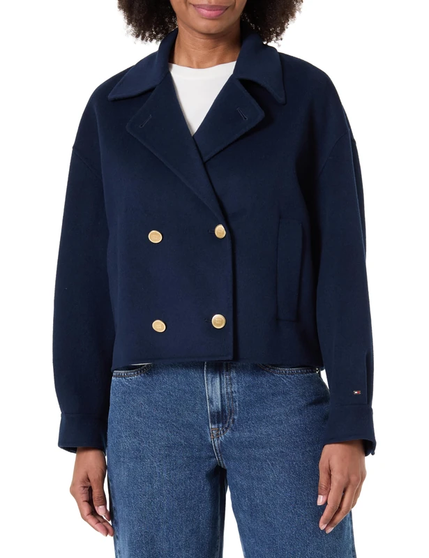 Tommy Hilfiger Women's DF WOOL GOLD BUTTON PEACOAT WW0WW47759 Other Jackets, BLUE (Dark Night Navy), 34