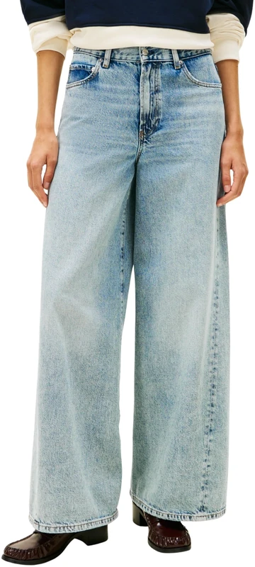 Tommy Hilfiger Women's DNM GLIS 70's Wide Leg HW Twist WW0WW48519 Other Jeans, Denim (Glis), 34W / 32L