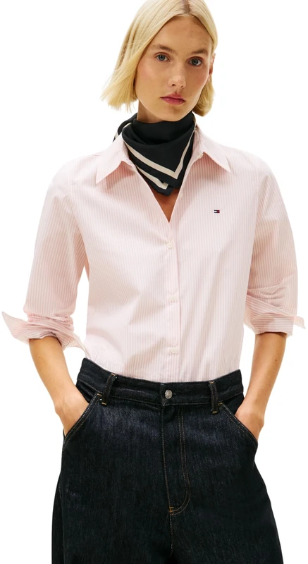 Tommy Hilfiger Women's ESS POPLIN Regular Shirt WW0WW47169 L/S Shirt, Pink (Classic Ithaca STP Bonita Pink), 38