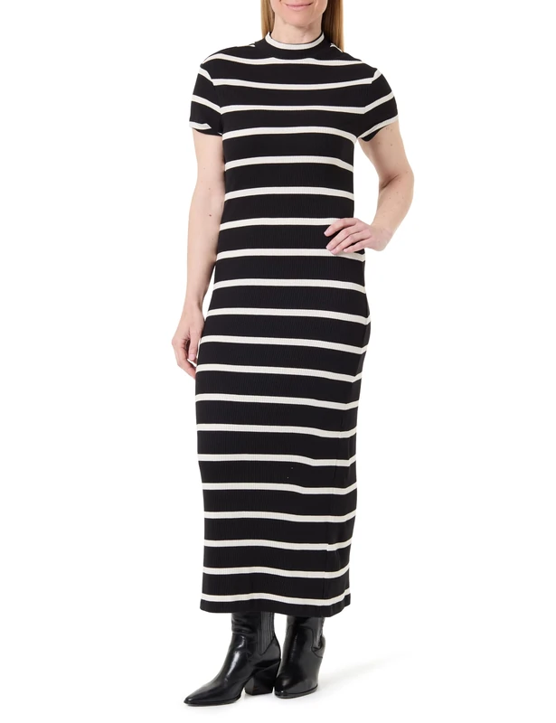 Tommy Hilfiger Women's Slim 5X2 Rib Mock-NK SS DRS WW0WW47860 Bodycon Dress, Black (Black/Calico STP), S