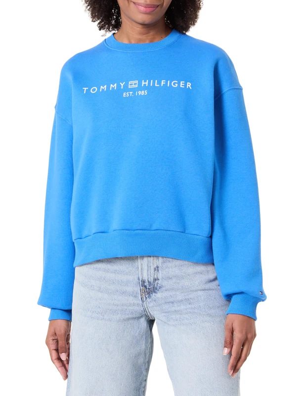 Tommy Hilfiger Women's CORP LOGO MDRN SWTSRT WW0WW47831 Pullover Sweatshirt, BLUE (Mesmerizing Blue), M