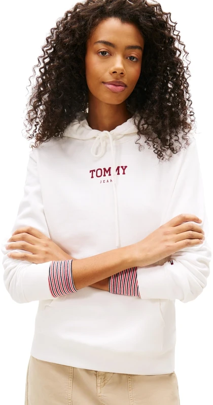 Tommy Jeans Women's Tjw Reg Ess Logo 2 Hoodie Ext Dw0Dw21921 Pullover, White (Ecru), XL