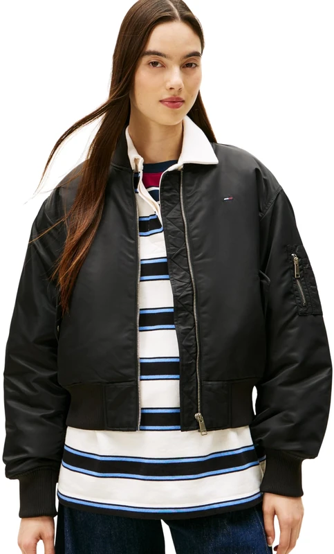 Tommy Jeans Women's Tjw Essential Bomber Jacket Dw0Dw22046, Black (Black), S