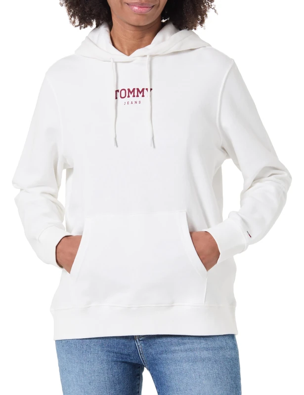 Tommy Jeans Women's Tjw Reg Ess Logo 2 Hoodie Ext Dw0Dw21921 Pullover, White (Ecru), S