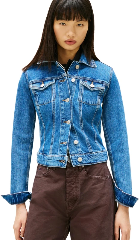 Tommy Jeans Women's Vivianne Skn Jacket Ci8132 Ext Dw0Dw22489 Trucker, Denim (Denim Medium), L