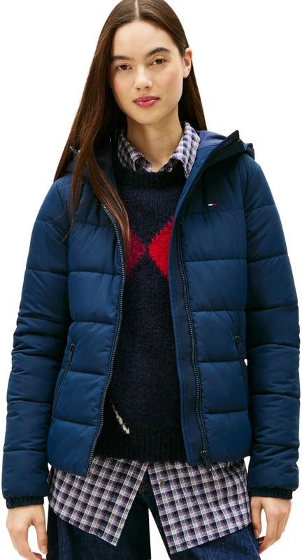 Tommy Jeans Women's Tjw Slim Lw Hooded Padded Jacket Dw0Dw20959 Puffer, Blue (Dark Night Navy), S
