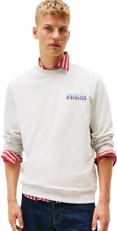 Tommy Jeans Men's TJM Reg Entry DNA Play Crew Ext Dm0Dm22377 Pullover Sweatshirt, Grey (Ice Grey Heather), XL - Image 1