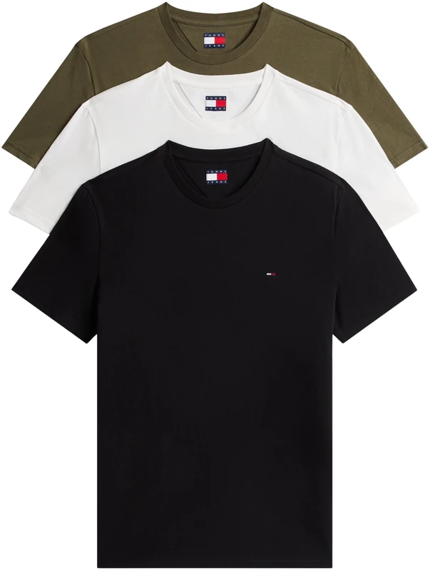 Tommy Jeans Men's TJM Xslim 3 Pack Tee Ext Dm0Dm21579 S/S T-Shirt, Multi (Black/Dark Greenery/Ecru), XL