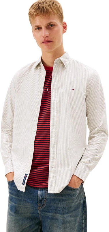 Tommy Jeans Men's TJM Slim Oxford Shirt Ext Dm0Dm20668 L/S, Green (Dark Greenery/Stripes), 4XL Plus - Image 1