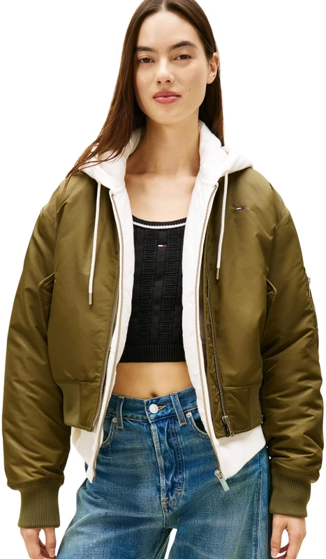 Tommy Jeans Women's Tjw Essential Bomber Jacket Dw0Dw22046, Green (Tundra Olive), S