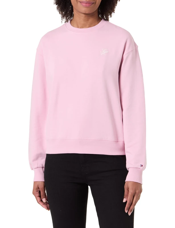 Tommy Hilfiger Women's TH SCRIPT REG TERRY SWTSHRT WW0WW49418 Pullover Sweatshirt, PINK (Bonita Pink), XXL