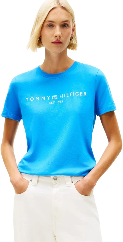 Tommy Hilfiger Women's REG Corp Logo C-NK SS WW0WW40276 Other Tops, Blue (Mesmerizing Blue), 3XL
