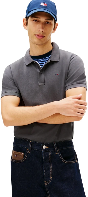 Tommy Jeans Men's TJM Slim Placket Polo EXT DM0DM20676 S/S Polo, Grey (Washed Black), XS