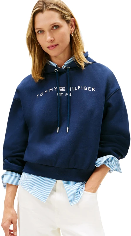 Tommy Hilfiger Women's CORP LOGO MDRN HOODIE WW0WW47832 Pullover Hoodie, BLUE (Dark Night Navy), XXS