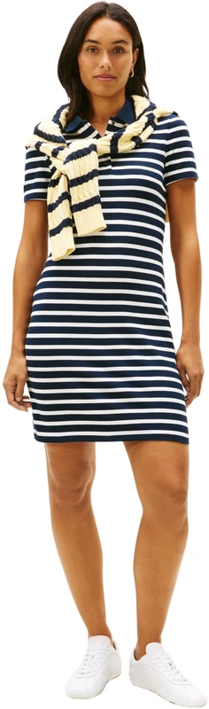 Tommy Hilfiger Women's 1985 Slim Pique Polo Dress SS WW0WW43228 Polo Dress, Blue (Dark Night Navy/Ecru STP), XXS