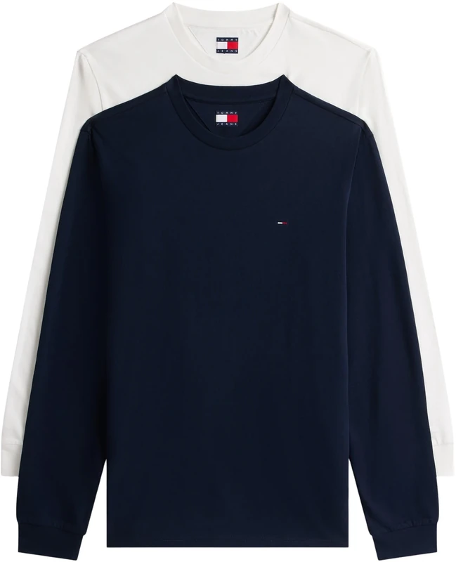 Tommy Jeans Men's TJM Slim 2PACK L/S EXT DM0DM22148 L/S T-Shirt, Multi (Ecru/Dark Night Navy), XS
